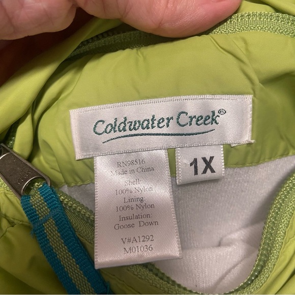 Coldwater Creek Goose Down Blue Green Reversible Puffer Vest Size 1X Fall Light - Picture 3 of 8